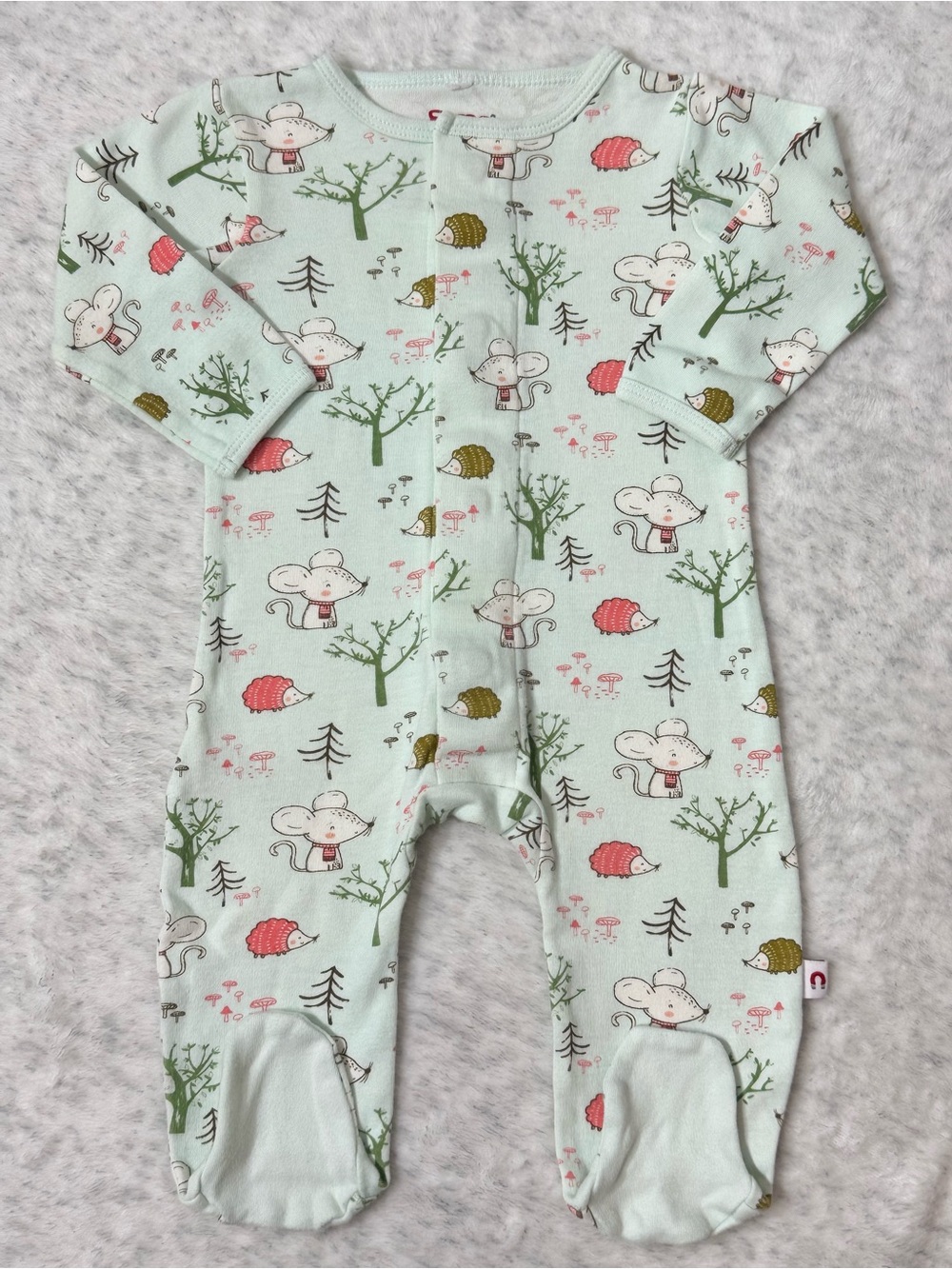 Magnetic Me Mouse Hedgehog Woodland Footie Sleeper 3-6M Baby Cotton Neutral